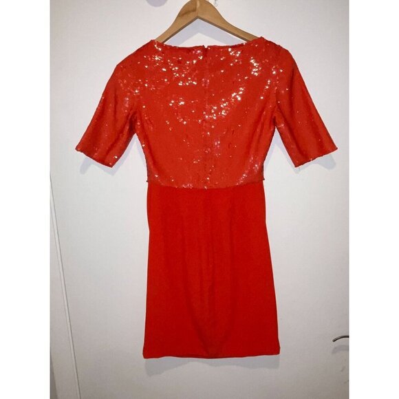 Reiss Red/Orange  Sequin Top 3/4-Sleeve Fitted Dress Size 4 - Picture 4 of 9